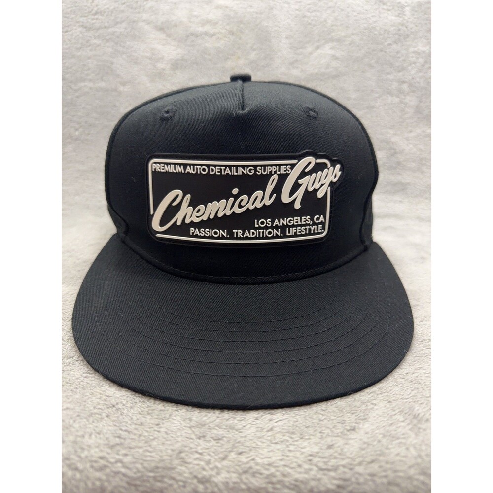 Chemical Guys Hat Black Snapback Flat Brim Big Logo Five Panel Los Angeles
